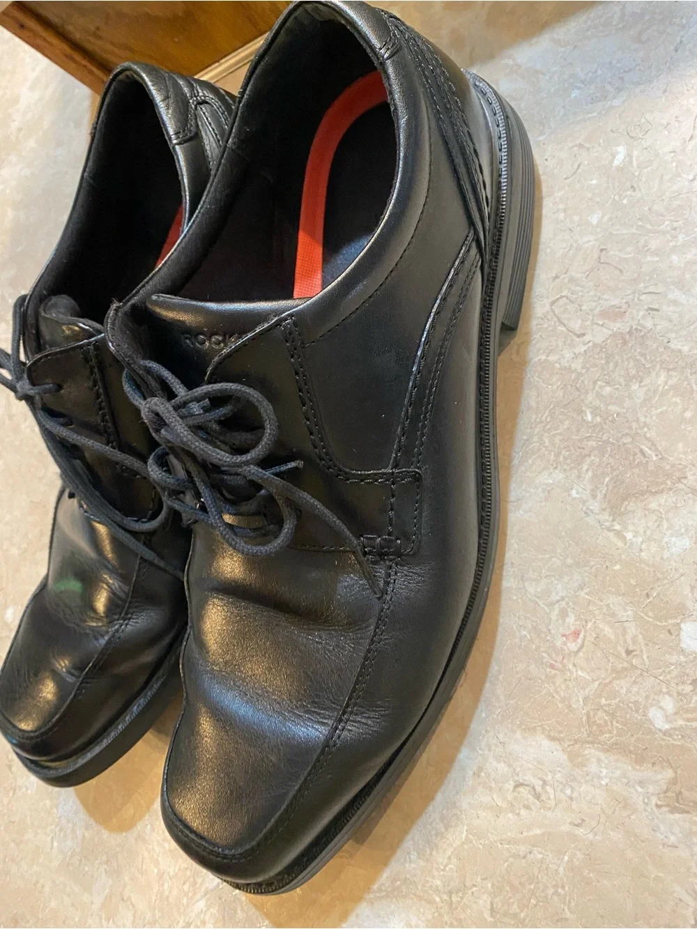 Rockport Black Leather Lace-Up Oxfords with Orange Insole Trim